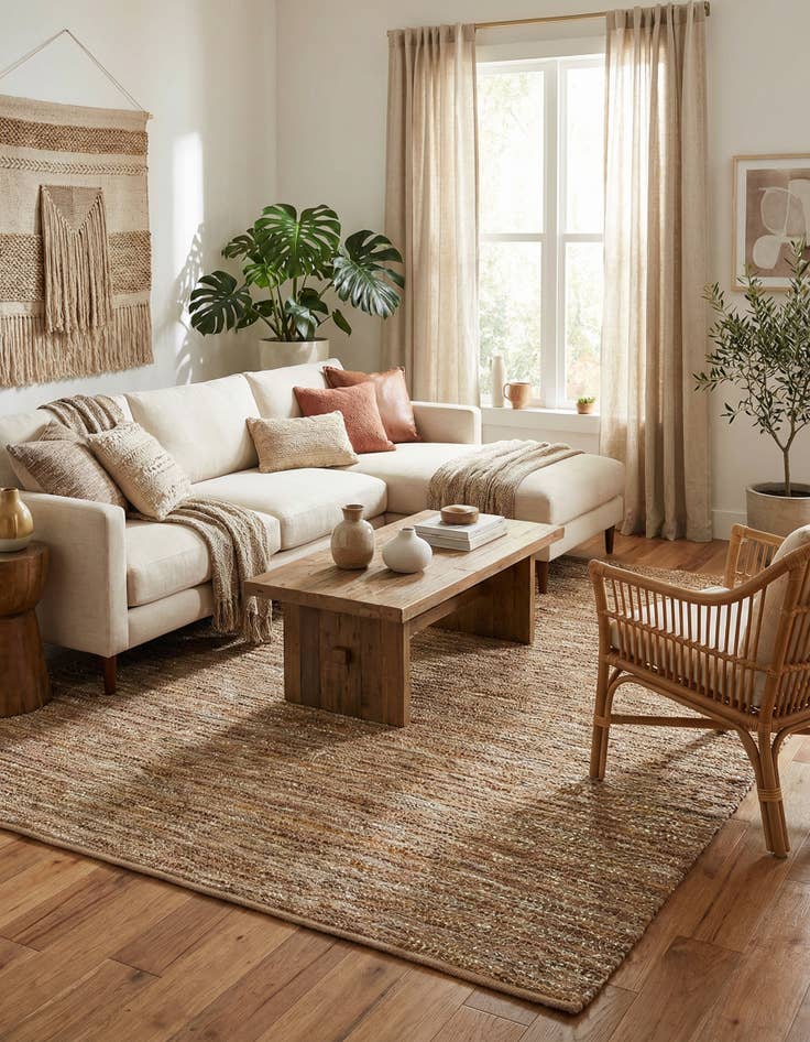 Detail image of 9' x 12' Hand Woven Leather Metallic Jute Rug