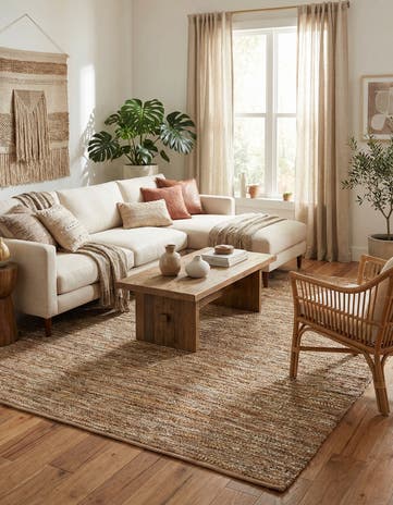 Natural Hand Woven Leather Metallic Jute Rug
