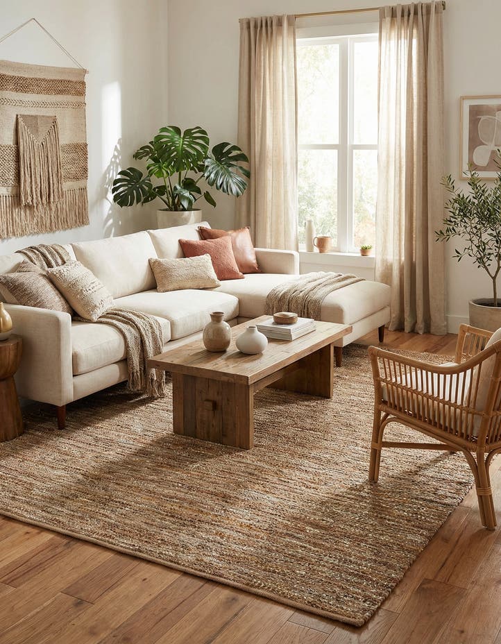 9' x 12' Hand Woven Leather Metallic Jute Rug