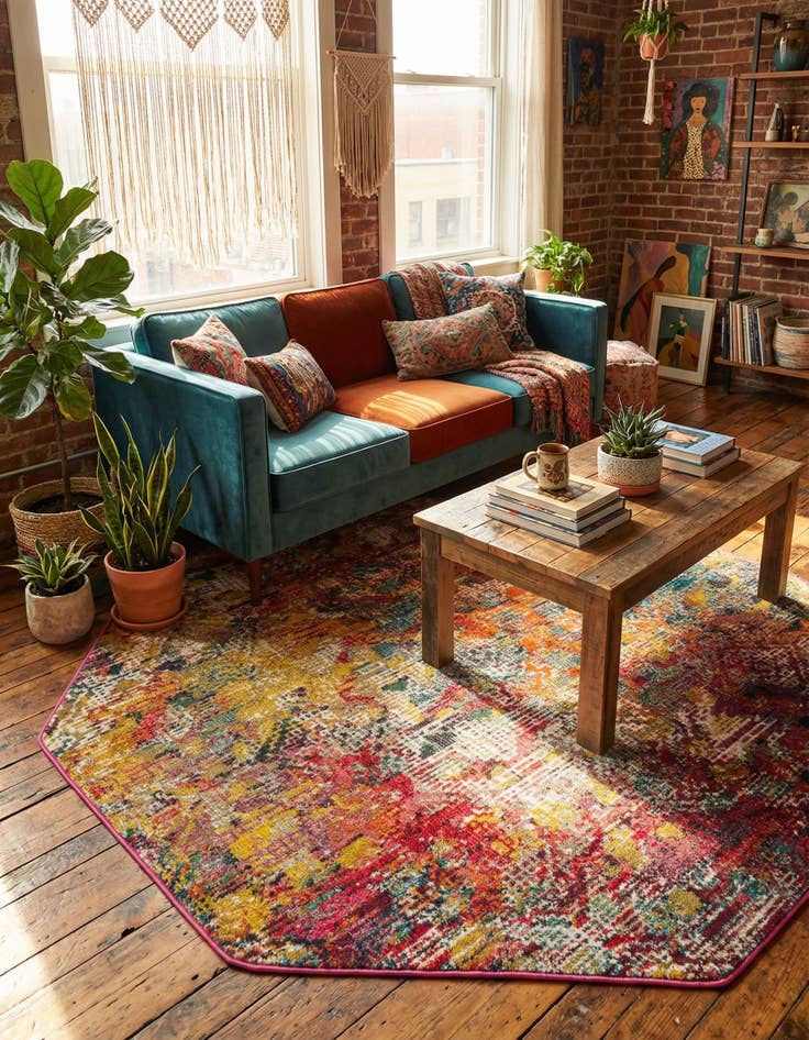 Detail image of 5' 3 x 5' 3 Washable Vivid Octagon Rug