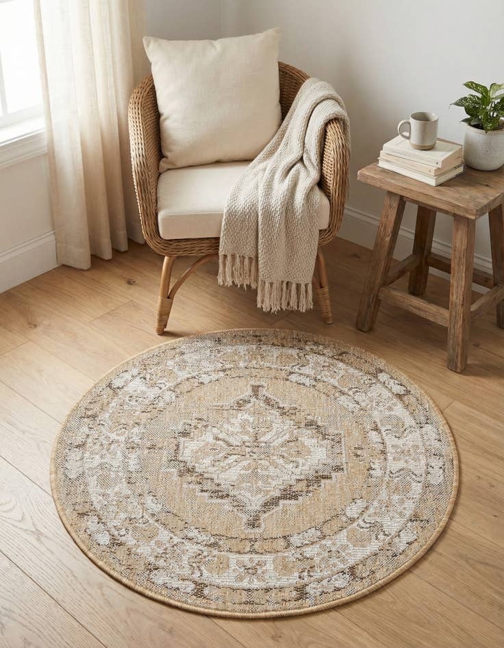 Detail image of 3' x 3' Easy-Clean Traditional Indoor / Outdoor Round Rug