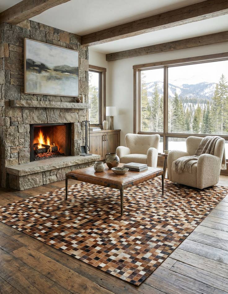 Detail image of 5' 9 x 8' 1 Cowhide Stocks Rug