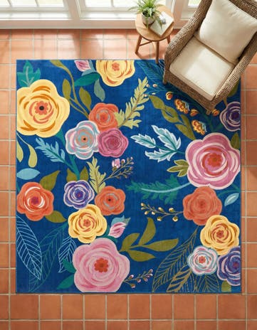 Blue Blossom Square Rug