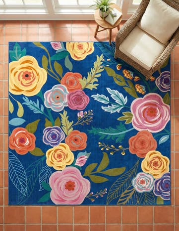 Blue Blossom Square Rug