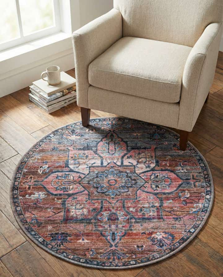 3' 3 x 3' 3 Washable Nostalgia Round Rug