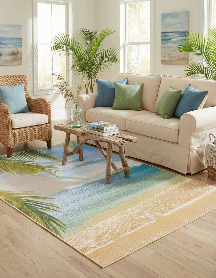 Detail image of 5' 3 x 8' Washable Coastal Indoor / Outdoor Rug