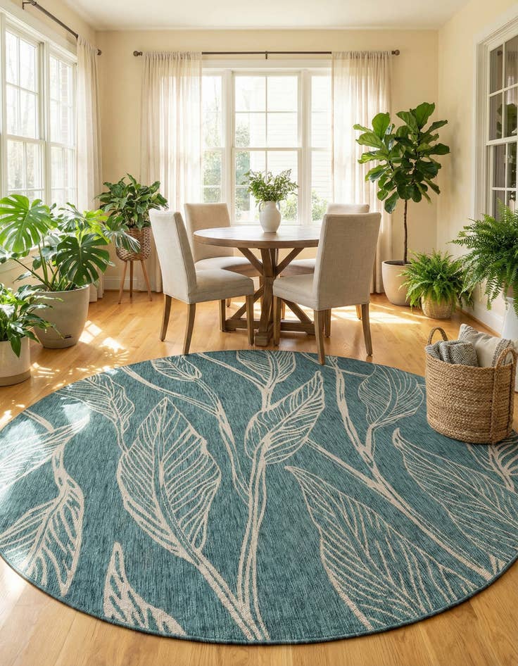 Detail image of 13' x 13'  Washable Botanical Indoor / Outdoor Round Rug