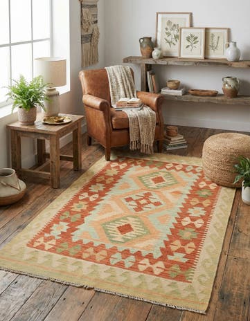 3' 4 x 4' 10 Hand Woven Kilim Waziri Wool Rug