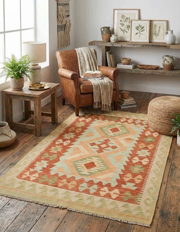 3' 4 x 4' 10 Hand Woven Kilim Waziri Wool Rug