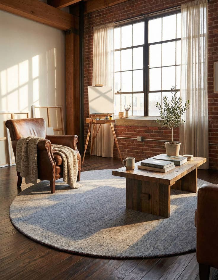 Detail image of 6' 7 x 6' 7 Hand Knotted Solid Gabbeh Wool Round Rug