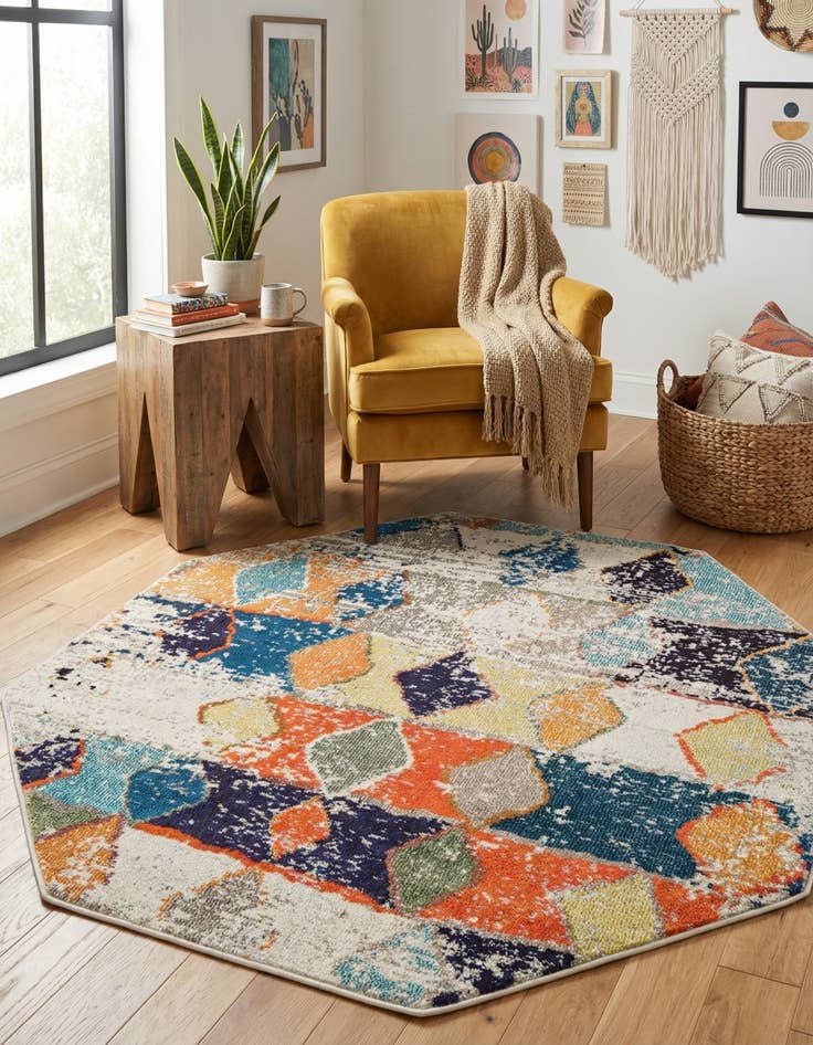 Detail image of 5' 3 x 5' 3  Washable Vivid Octagon Rug