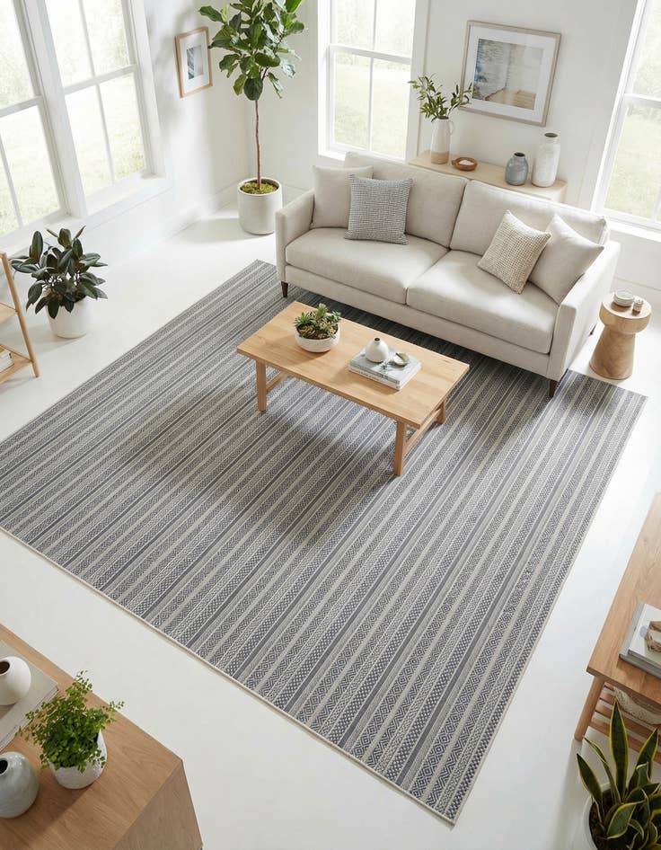 Detail image of 10' x 10'  Washable Striped Indoor / Outdoor Square Rug