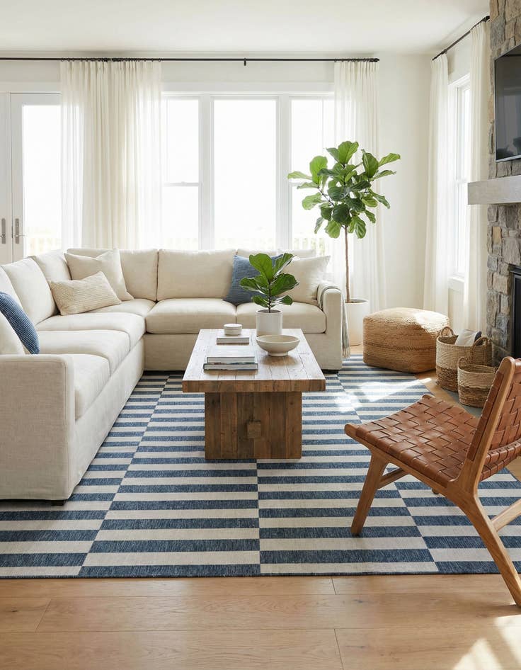 Detail image of 10' x 13'  Washable Striped Indoor / Outdoor Rug