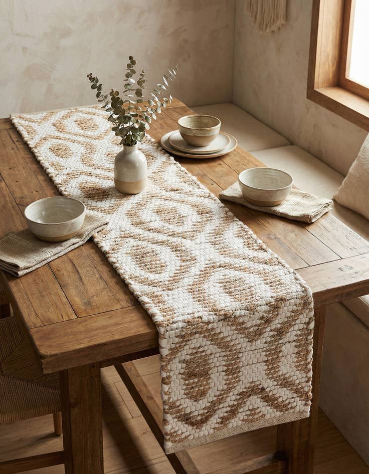 Detail image of 1' 2 x 4' 1 Hand Woven Chindi Jute Table Runner Rug