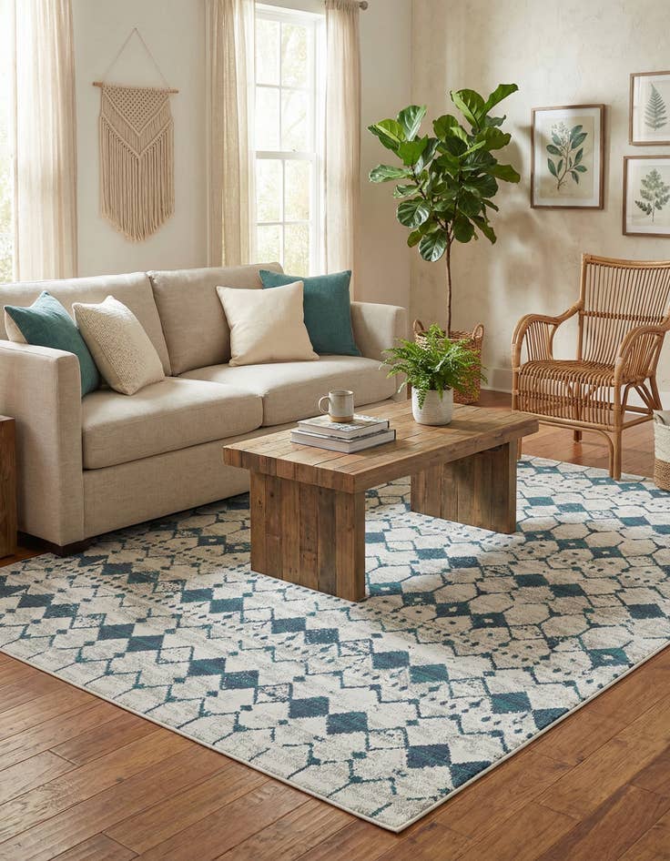 Detail image of 7' 10 x 10' Washable Lattice Indoor / Outdoor Rug