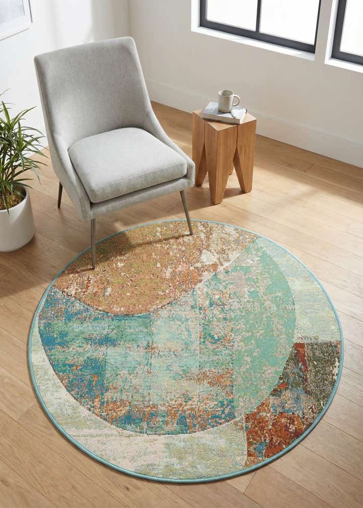 3' 3 x 3' 3 Easy-Clean Modern Indoor / Outdoor Round Rug