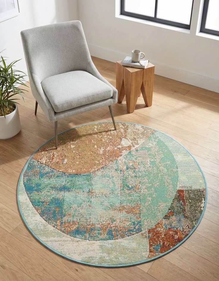Detail image of 3' 3 x 3' 3 Easy-Clean Modern Indoor / Outdoor Round Rug