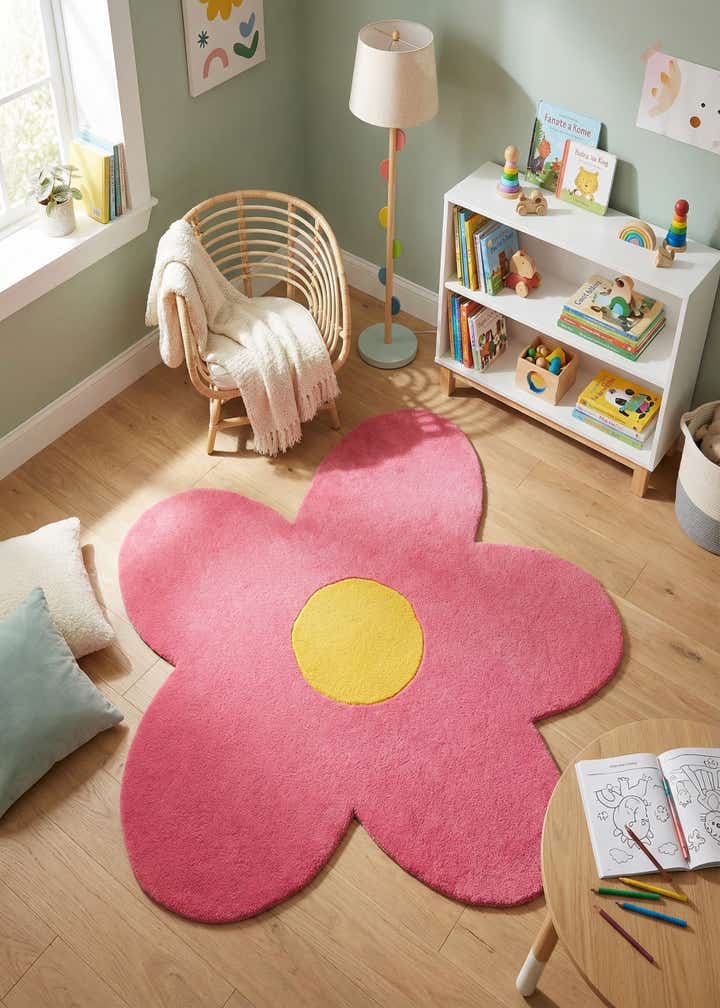 5' 1 x 5' 1 Happy Rugs Funky Flower Wool Round