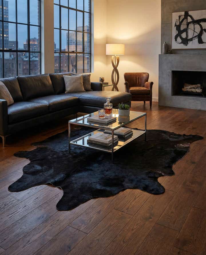 5' 5 x 6' 9 Cowhide Leather Rug