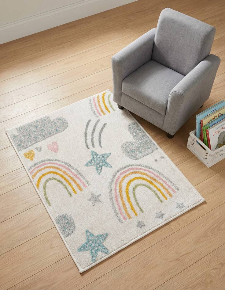 Detail image of 2' 2 x 3' Clouds and Rainbows Whimsy Kids Rug