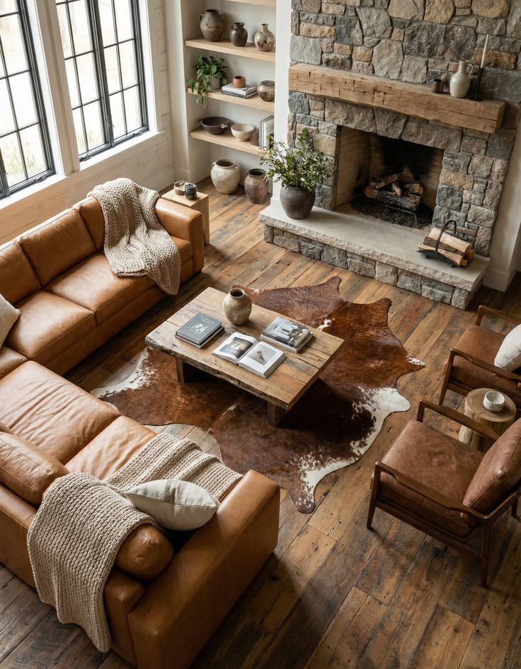 Detail image of 6' 3 x 6' 8 Cowhide Leather Square Rug