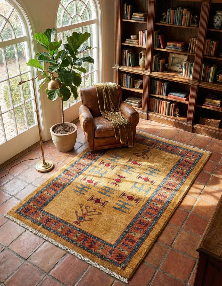 Detail image of 3' 5 x 4' 11 Hand Knotted Ziegler Wool Rug