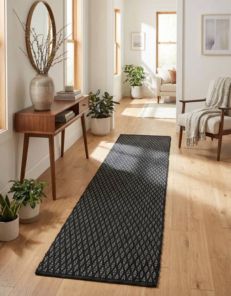 Detail image of  2' x 8'  Hand Woven Lattice Wool Runner Rug