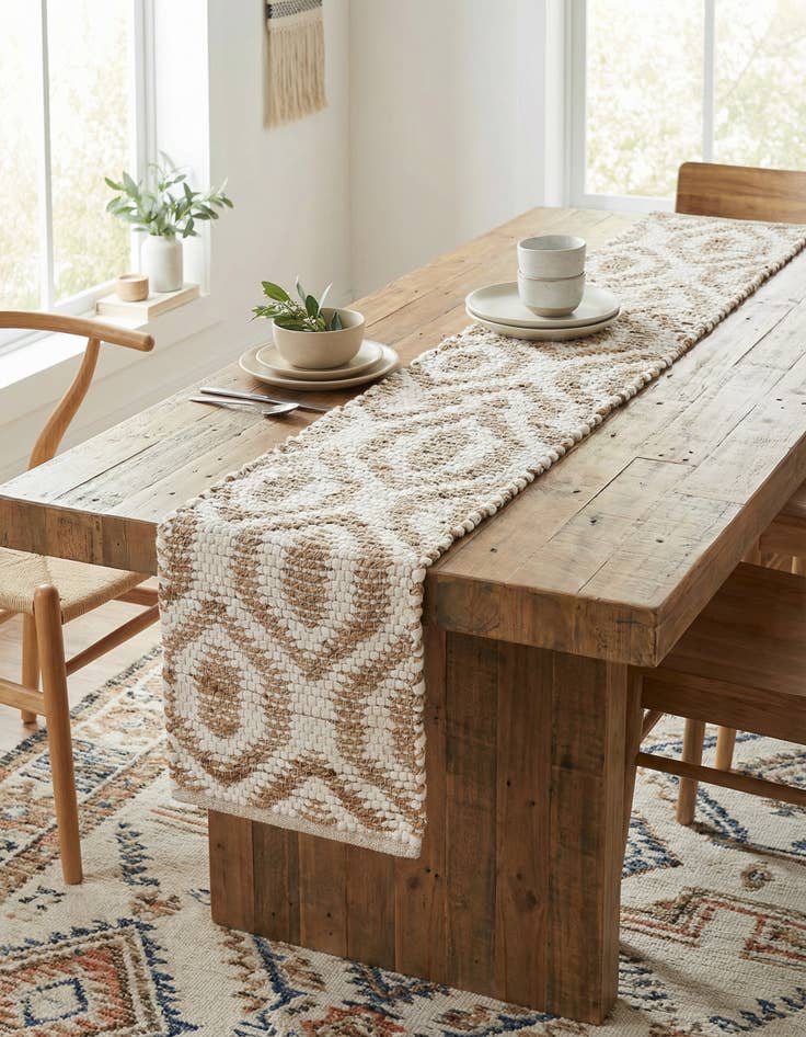 Detail image of 1' 2 x 4' 1  Hand Woven Chindi Jute Table Runner Rug