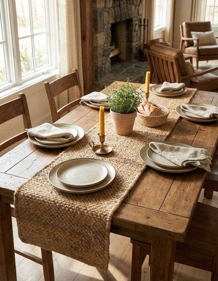 Detail image of 1' 2 x 4' 1  Hand Woven Chunky Jute Table Runner Rug