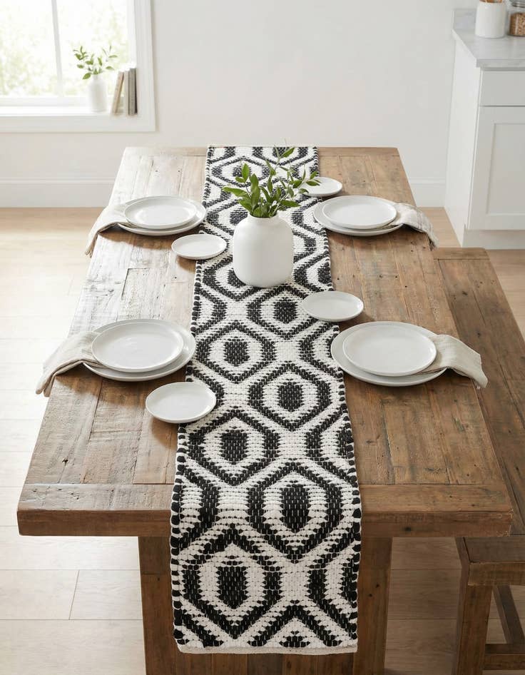 Detail image of 1' 2 x 6' 1  Hand Woven Chindi Jute Table Runner Rug