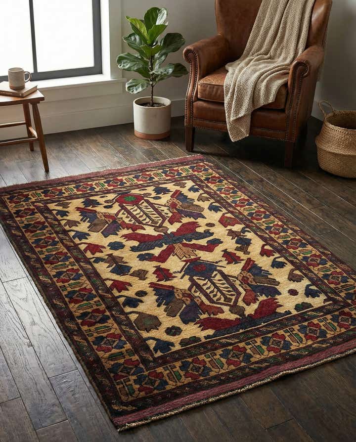 3' 2 x 4' 9 Hand Knotted Sumak Wool Rug