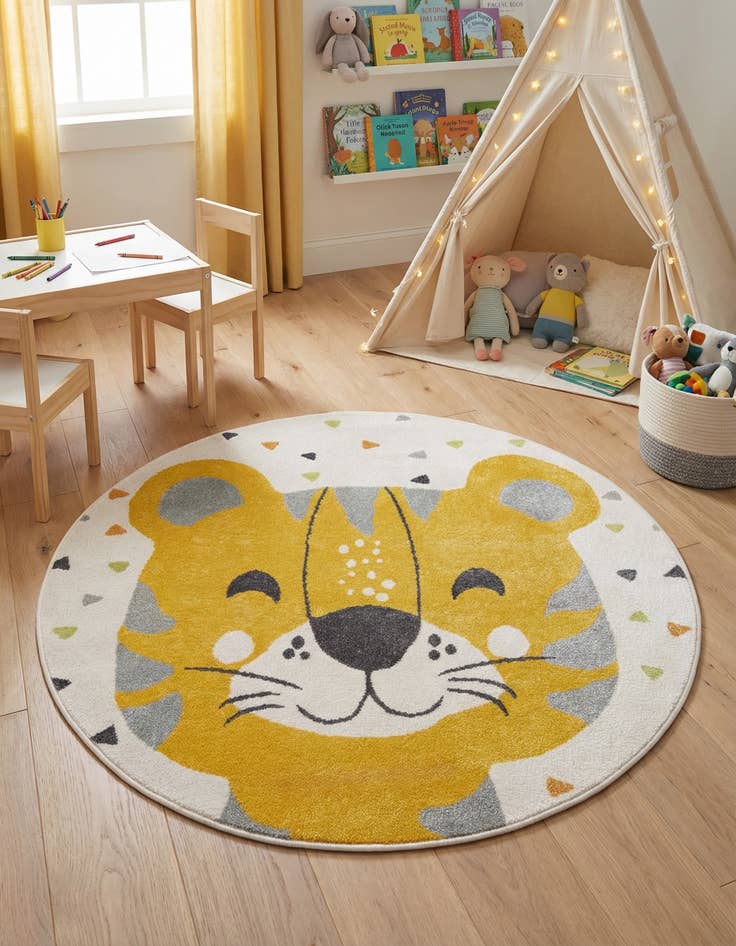 Detail image of 5' 3 x 5' 3 Tiger Whimsy Kids Round Rug