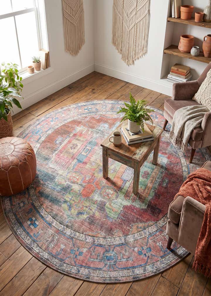 6' x 6' Washable Maahru Round Rug