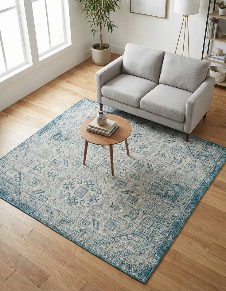 Detail image of 5' 3 x 5' 3  Washable Aztec Indoor / Outdoor Square Rug