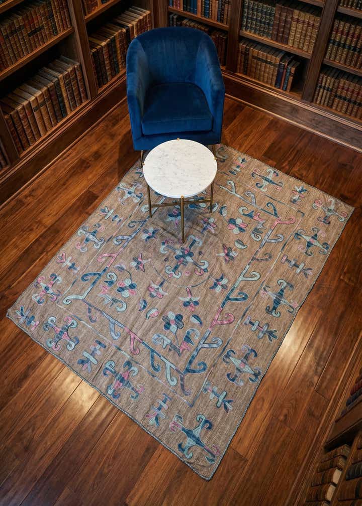 5' 3 x 6' 3 Hand Woven Kilim Suzani Wool Square Rug