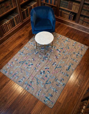 5' 3 x 6' 3 Hand Woven Kilim Suzani Wool Square Rug