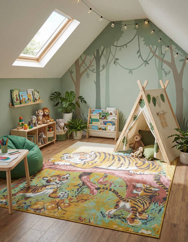 Detail image of 7' 10 x 10' Tiger Whimsy Kids Rug