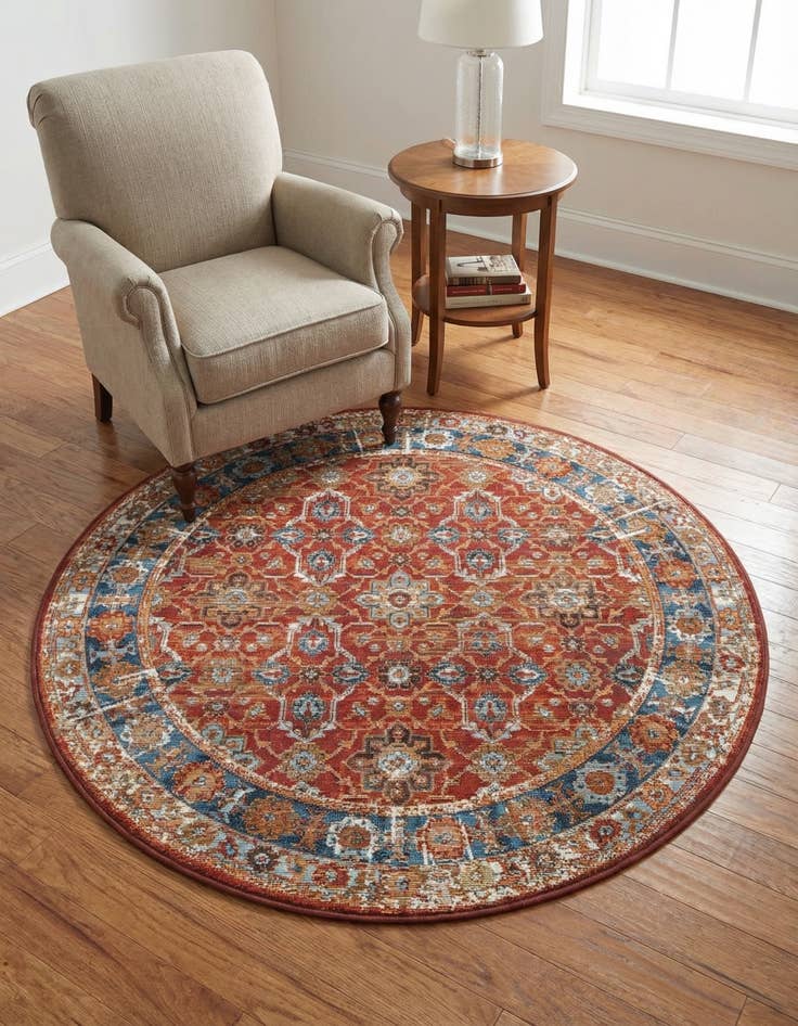 Detail image of 4' x 4' Easy-Clean Traditional Indoor / Outdoor Round Rug