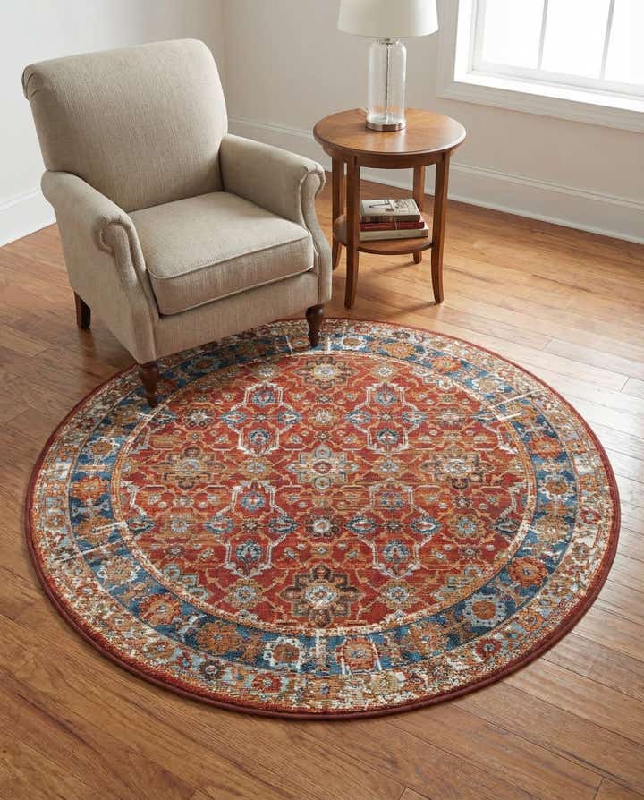 4' x 4' Easy-Clean Traditional Indoor / Outdoor Round Rug