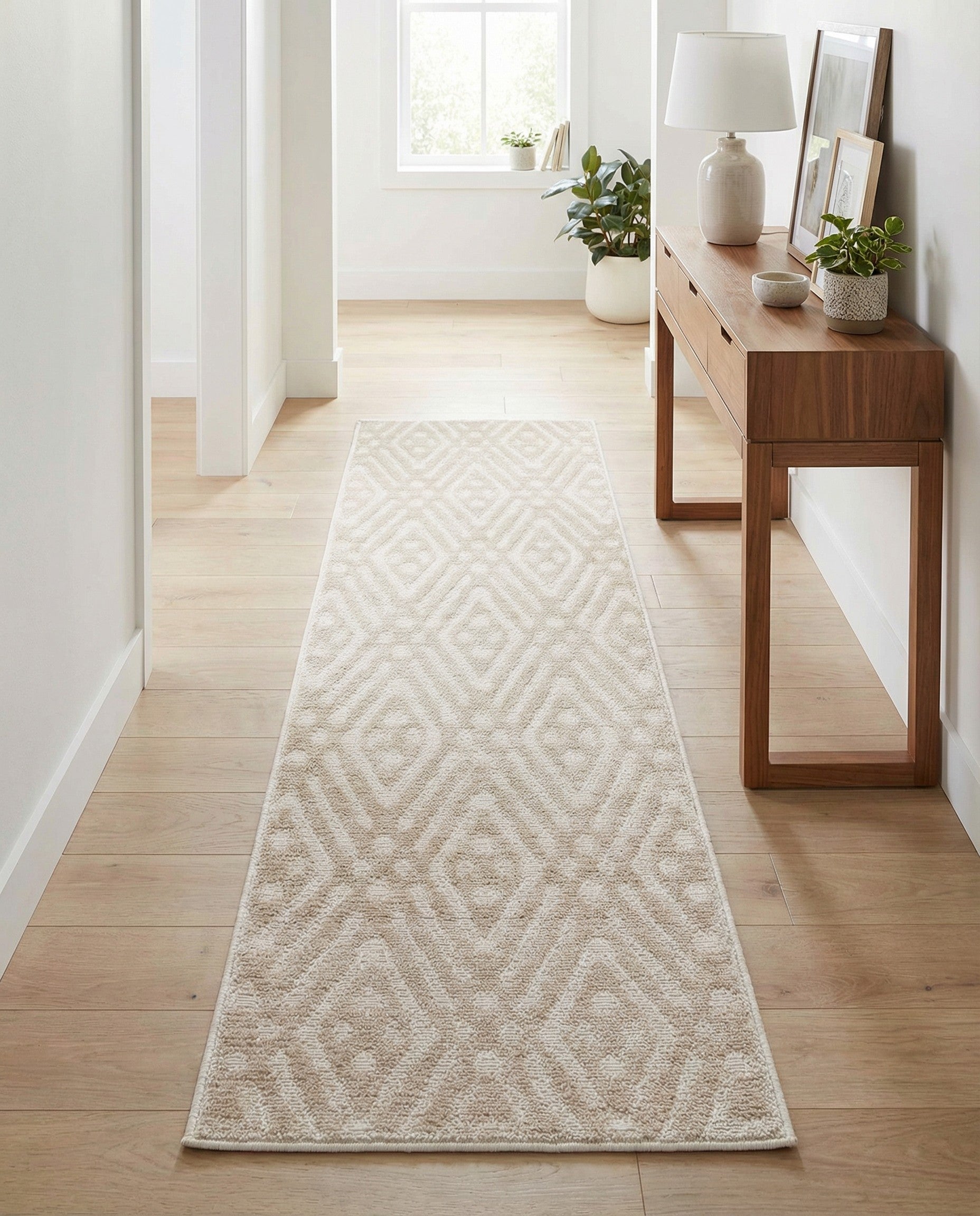 Beige Easy-Clean Sabrina Soto Ella Indoor / Outdoor Runner Rug