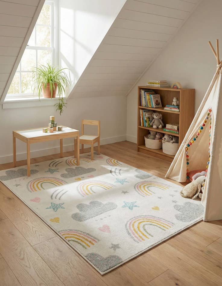 Detail image of 4' x 6' Clouds and Rainbows Whimsy Kids Rug