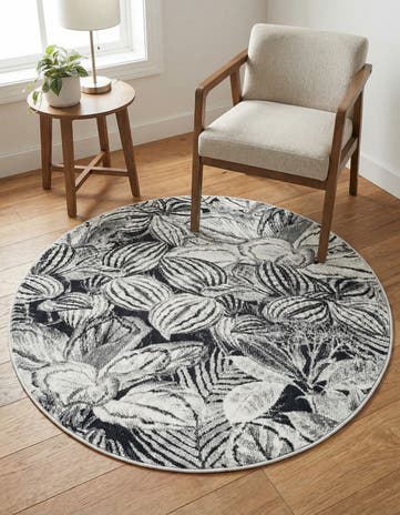 Charcoal Blossom Round Rug