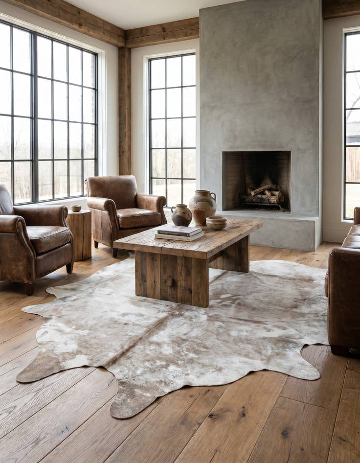 Detail image of 6' 6 x 7' 3 Cowhide Leather Square Rug