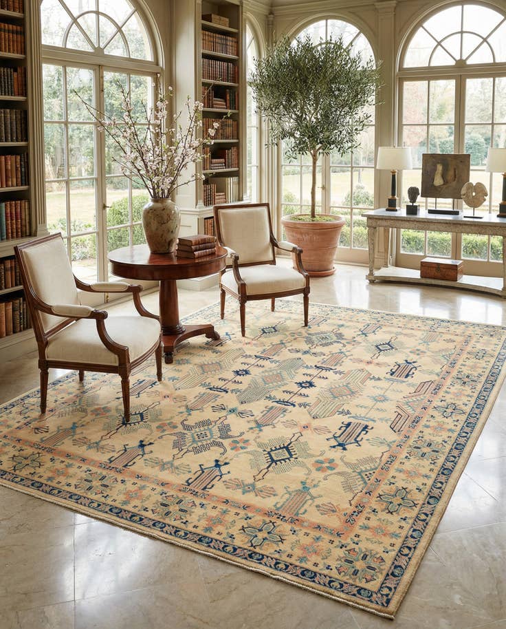 Detail image of 8' 1 x 9' 8 Hand Knotted Oushak Wool Rug