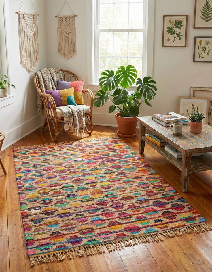 Detail image of 5' 1 x 8' Hand Woven Chindi Trellis Rug