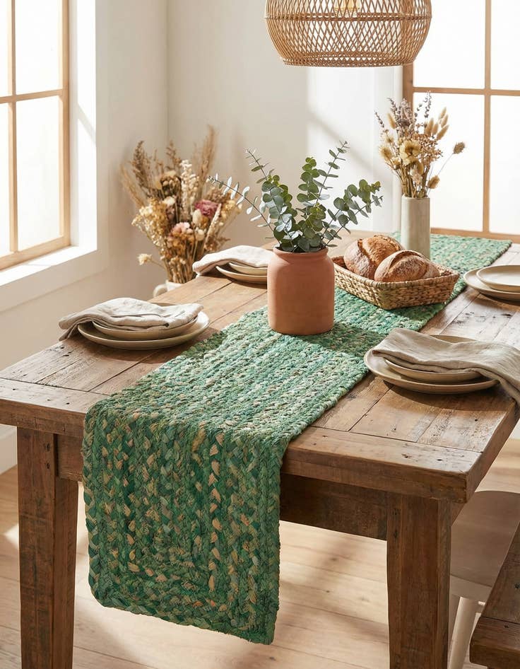 Detail image of 1' 2 x 6' 1 Braided Chindi Table Runner Rug