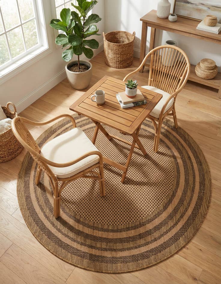 Detail image of 6' x 6' Washable Border Indoor / Outdoor Round Rug