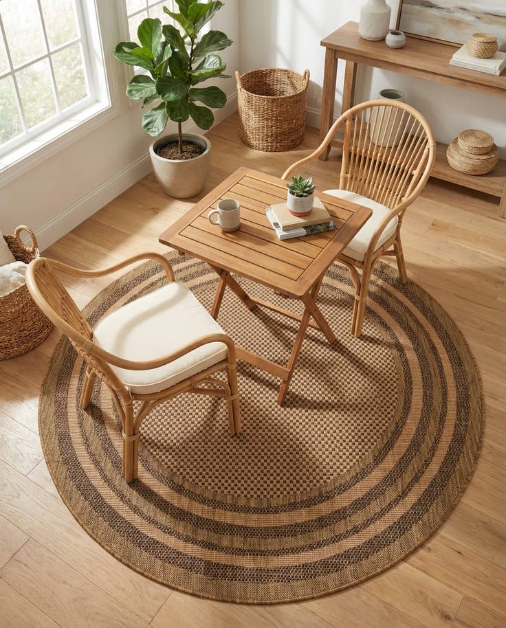 Detail image of 6' x 6' Easy-Clean Border Indoor / Outdoor Round Rug