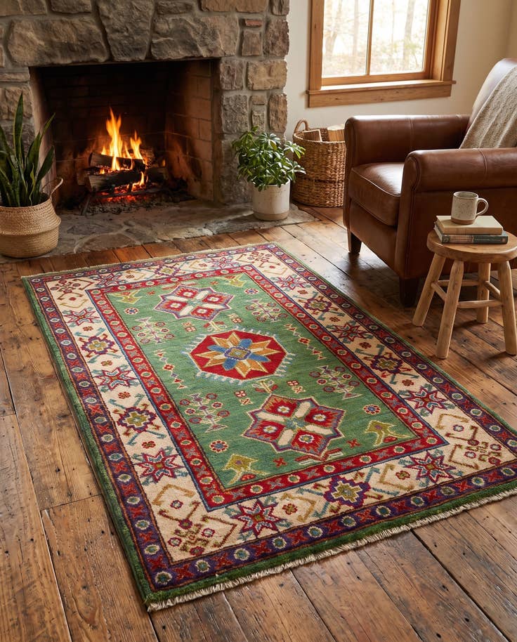 Detailansicht von 80cm x 130cm Handgeknüpft Kazak Teppich