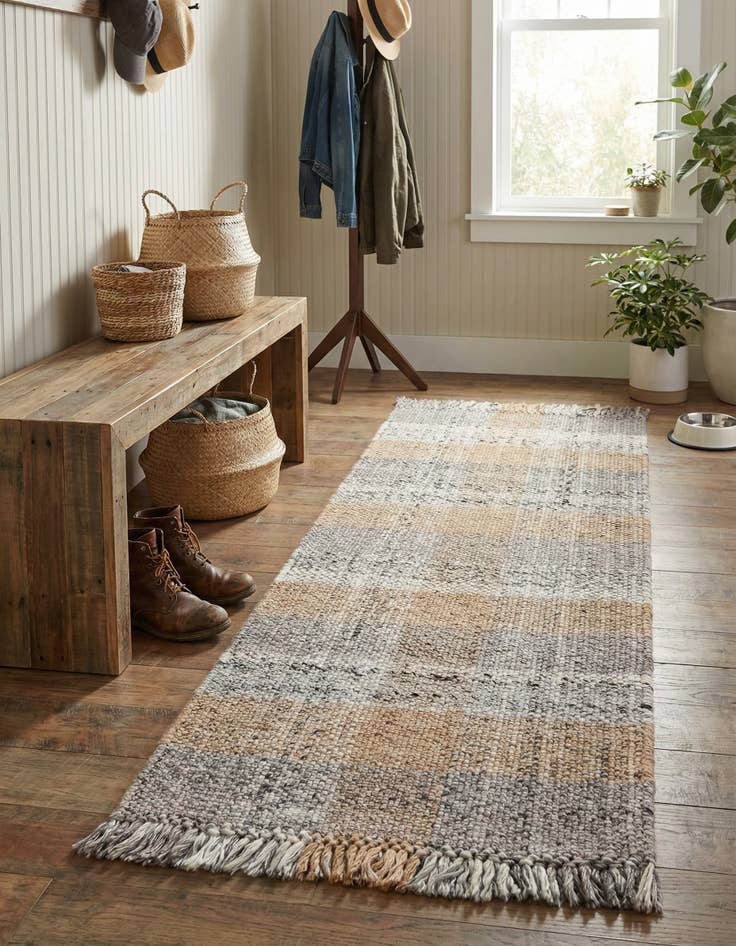 Detail image of 2' x 6' 1  Hand Woven Eco Plaid   Washable Indoor / Outdoor Runner Rug